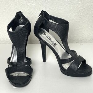Black Faux Snake Skin Women's Madeline Girl 7.5M Zip Up Heels